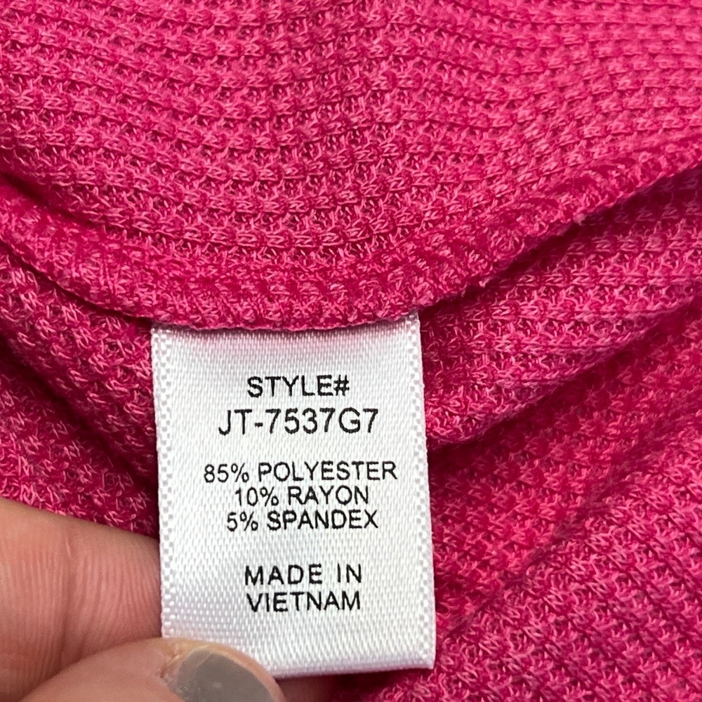 Zenana Top Womens Medium Pink Waffle Knit T-Shirt Long Sleeve Round Neck Solid - Picture 3 of 9